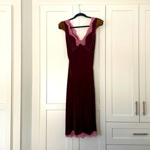 Like New Betsey Johnson Cap Sleeve Velvet Dress with Lace Trim